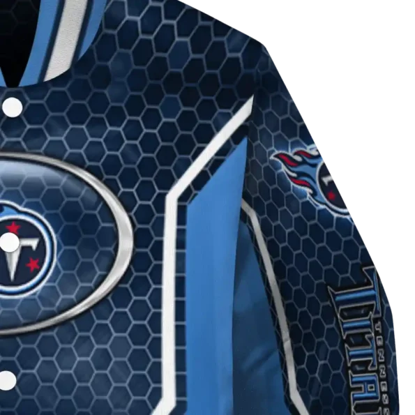 custom tennessee titans power plate navy varsity jacket premium grade