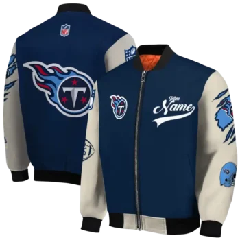 custom tennessee titans razorback outline navy nude bomber jacket fashion forward