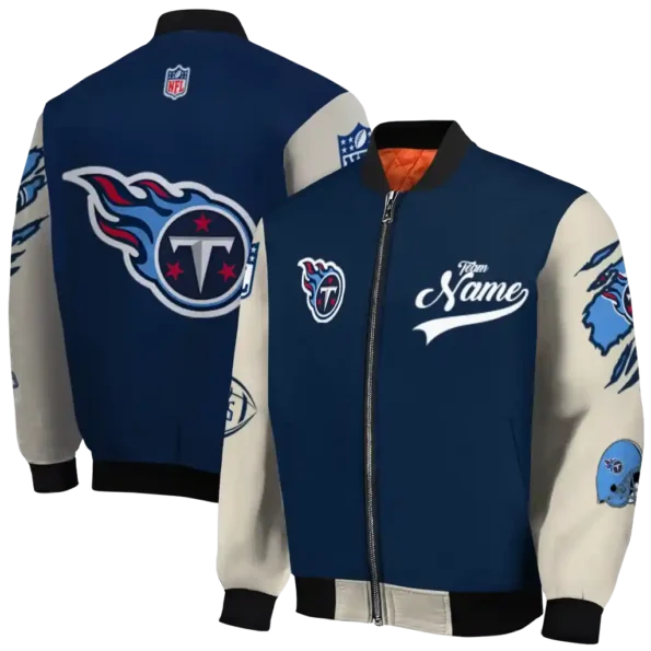 custom tennessee titans razorback outline navy nude bomber jacket fashion forward