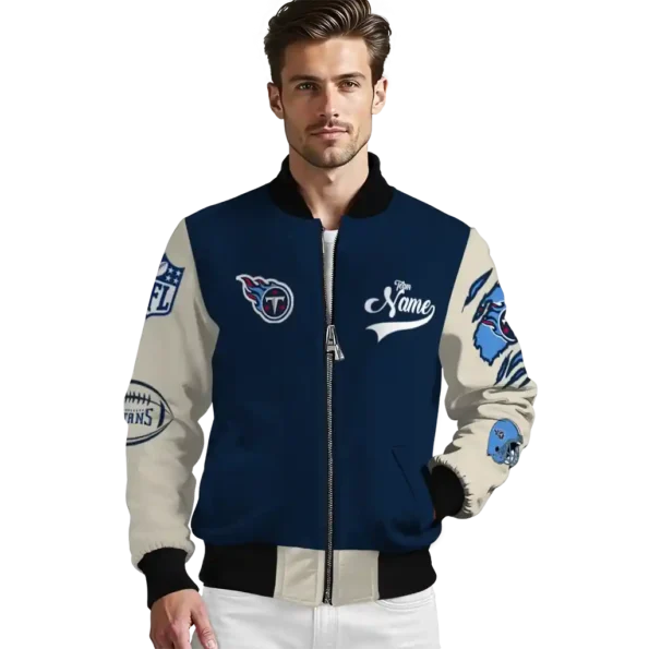 custom tennessee titans razorback outline navy nude bomber jacket high quality