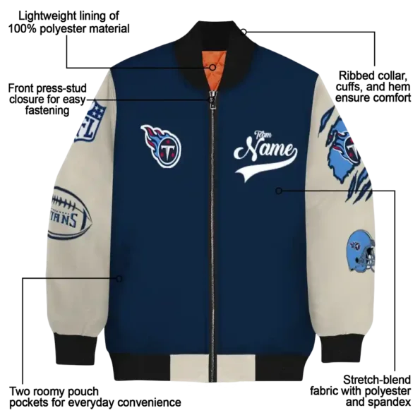 custom tennessee titans razorback outline navy nude bomber jacket new arrival