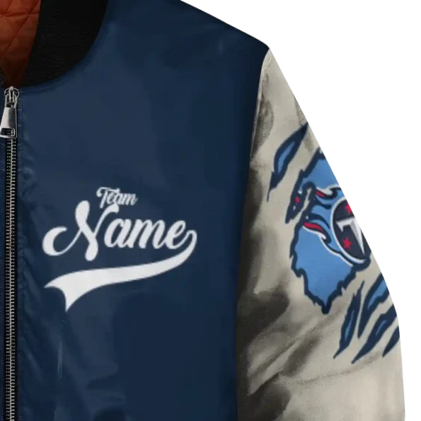 custom tennessee titans razorback outline navy nude bomber jacket premium grade