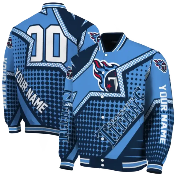 custom tennessee titans star burst navy varsity jacket fashion forward