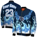 custom tennessee titans winged blaze navy white bomber jacket best selling