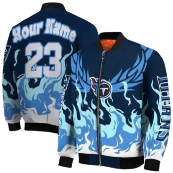 custom tennessee titans winged blaze navy white bomber jacket fashion forward