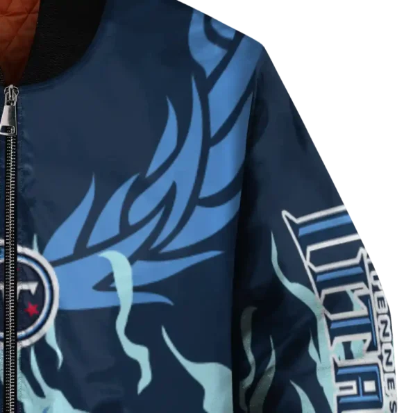 custom tennessee titans winged blaze navy white bomber jacket premium grade