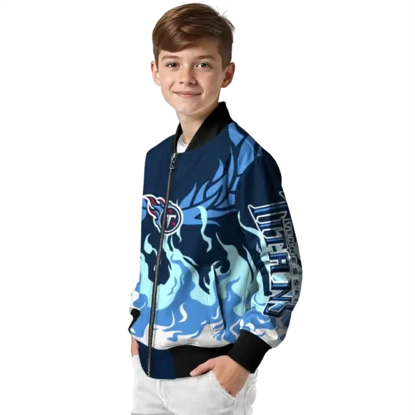 custom tennessee titans winged blaze navy white bomber jacket trendy