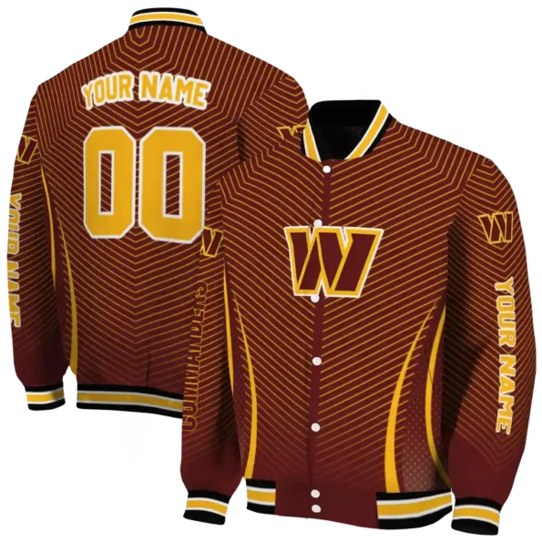 custom washington commanders chevron arrow burgundy varsity jacket fashion forward
