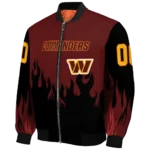 custom washington commanders flame border burgundy black bomber jacket best selling