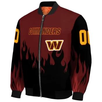 custom washington commanders flame border burgundy black bomber jacket best selling