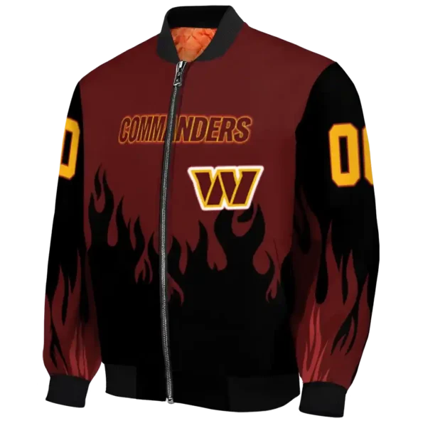 custom washington commanders flame border burgundy black bomber jacket best selling