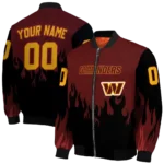 custom washington commanders flame border burgundy black bomber jacket best selling