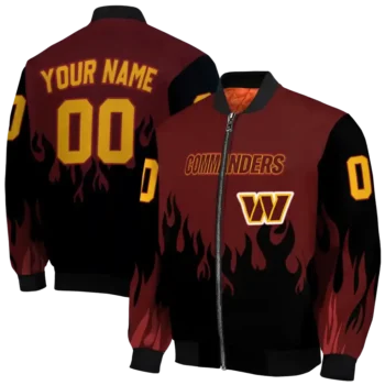 custom washington commanders flame border burgundy black bomber jacket fashion forward