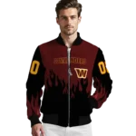 custom washington commanders flame border burgundy black bomber jacket best selling