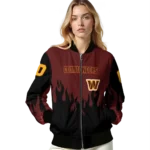 custom washington commanders flame border burgundy black bomber jacket best selling
