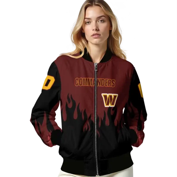 custom washington commanders flame border burgundy black bomber jacket latest model
