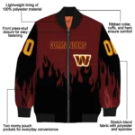 custom washington commanders flame border burgundy black bomber jacket best selling