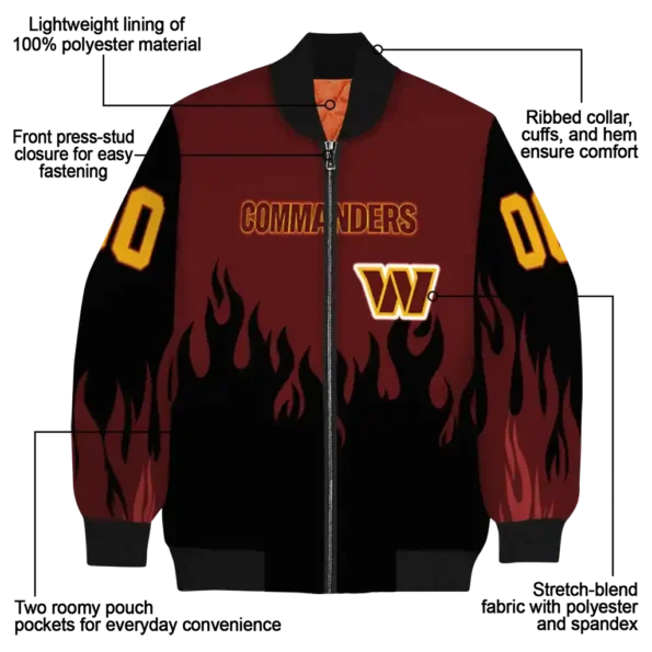 custom washington commanders flame border burgundy black bomber jacket new arrival