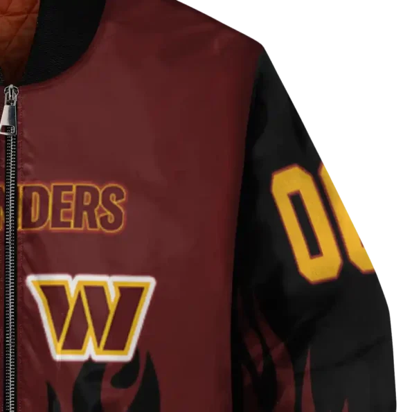 custom washington commanders flame border burgundy black bomber jacket premium grade