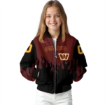 custom washington commanders flame border burgundy black bomber jacket best selling
