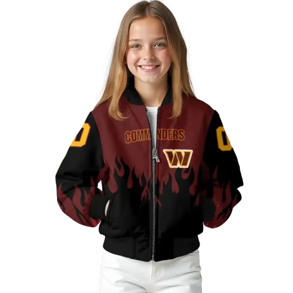 custom washington commanders flame border burgundy black bomber jacket top rated