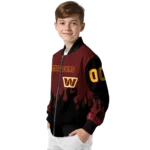custom washington commanders flame border burgundy black bomber jacket best selling