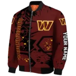 custom washington commanders hexagon cluster burgundy black bomber jacket best selling