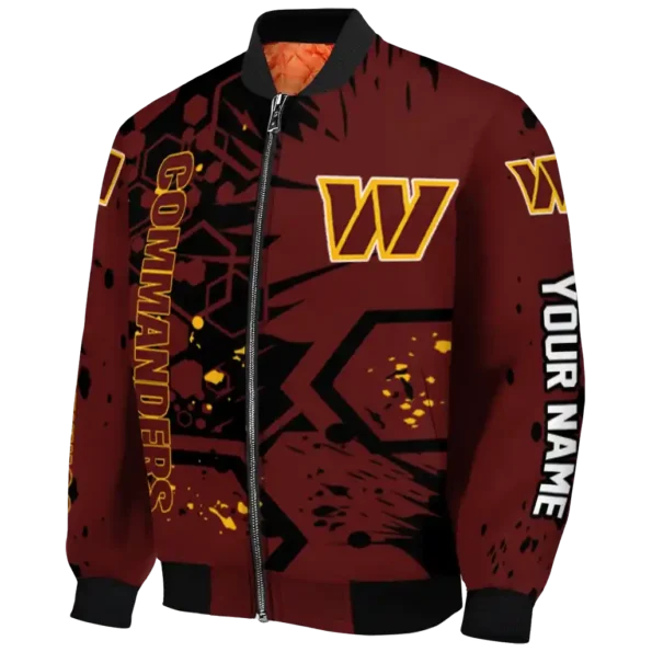 custom washington commanders hexagon cluster burgundy black bomber jacket best selling