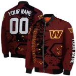 custom washington commanders hexagon cluster burgundy black bomber jacket best selling