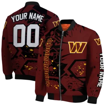 custom washington commanders hexagon cluster burgundy black bomber jacket fashion forward