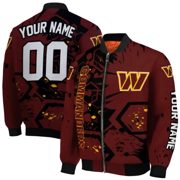 custom washington commanders hexagon cluster burgundy black bomber jacket fashion forward