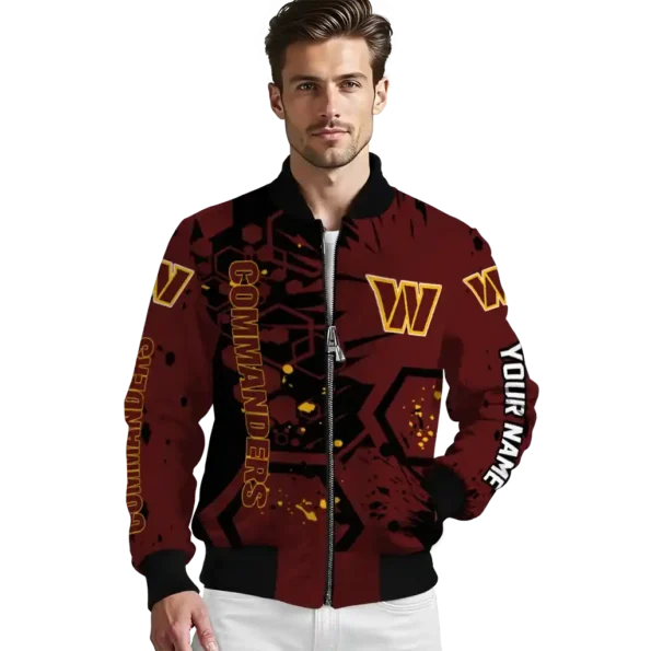custom washington commanders hexagon cluster burgundy black bomber jacket high quality