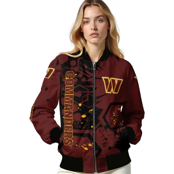 custom washington commanders hexagon cluster burgundy black bomber jacket latest model