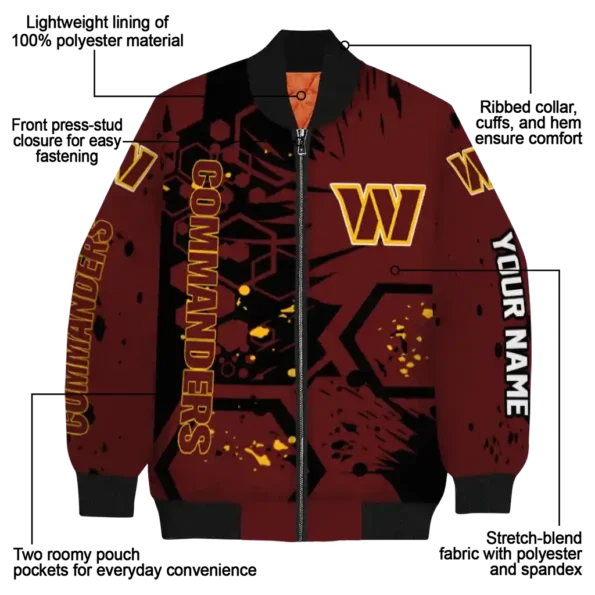 custom washington commanders hexagon cluster burgundy black bomber jacket new arrival