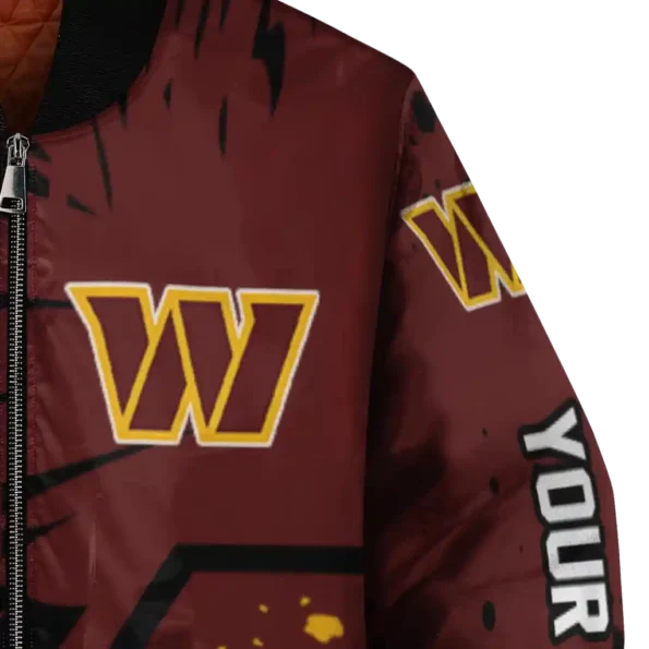 custom washington commanders hexagon cluster burgundy black bomber jacket premium grade