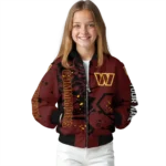 custom washington commanders hexagon cluster burgundy black bomber jacket best selling