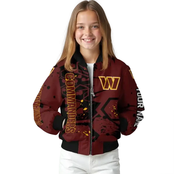 custom washington commanders hexagon cluster burgundy black bomber jacket top rated