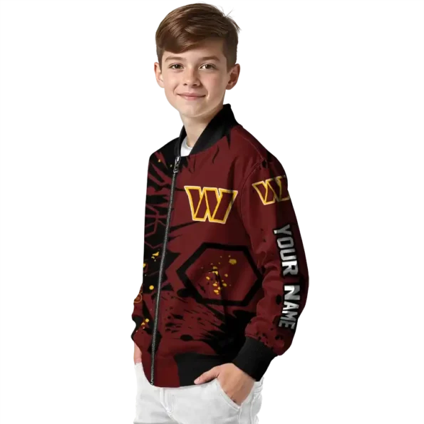 custom washington commanders hexagon cluster burgundy black bomber jacket trendy
