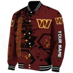 custom washington commanders hexagon cluster burgundy black varsity jacket best selling