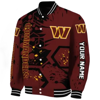 custom washington commanders hexagon cluster burgundy black varsity jacket best selling