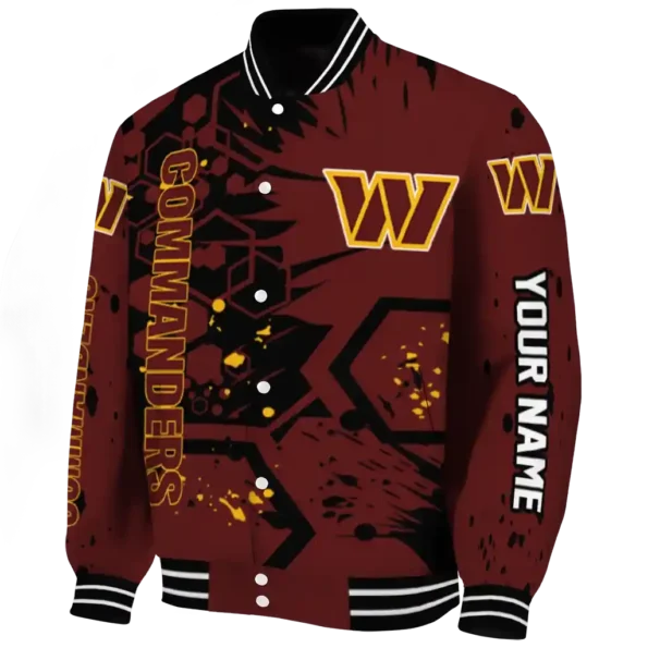 custom washington commanders hexagon cluster burgundy black varsity jacket best selling