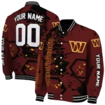 custom washington commanders hexagon cluster burgundy black varsity jacket best selling