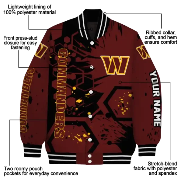 custom washington commanders hexagon cluster burgundy black varsity jacket new arrival