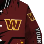 custom washington commanders hexagon cluster burgundy black varsity jacket best selling