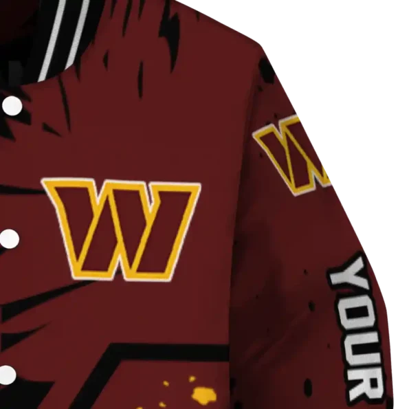 custom washington commanders hexagon cluster burgundy black varsity jacket premium grade