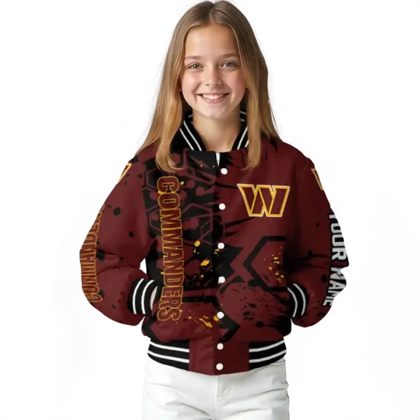 custom washington commanders hexagon cluster burgundy black varsity jacket top rated