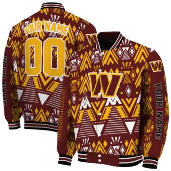 custom washington commanders pyramid shapes burgundy varsity jacket fashion forward