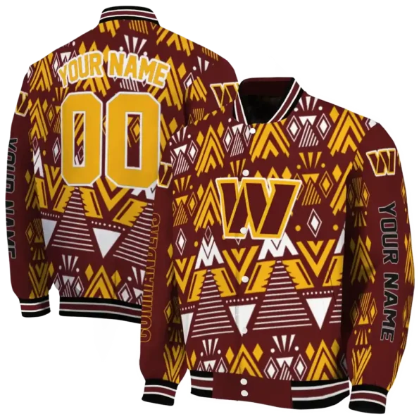 custom washington commanders pyramid shapes burgundy varsity jacket fashion forward