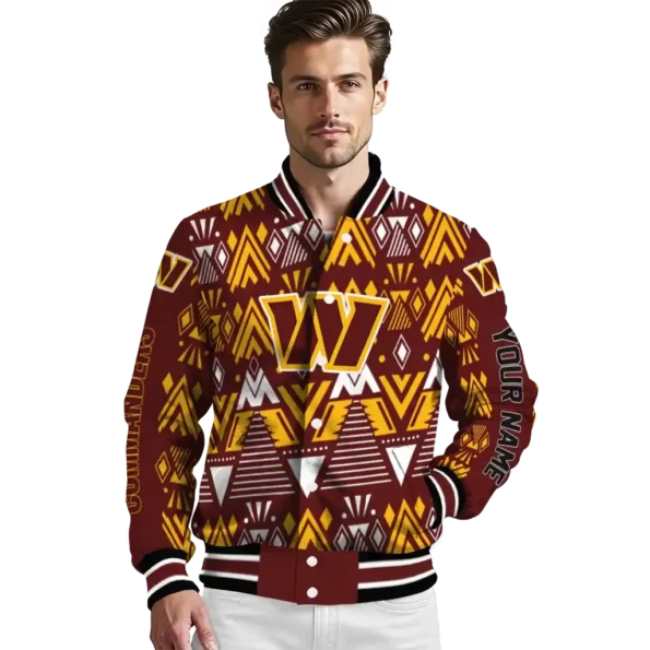 custom washington commanders pyramid shapes burgundy varsity jacket high quality