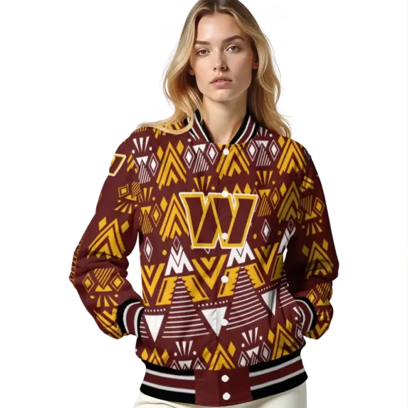 custom washington commanders pyramid shapes burgundy varsity jacket latest model